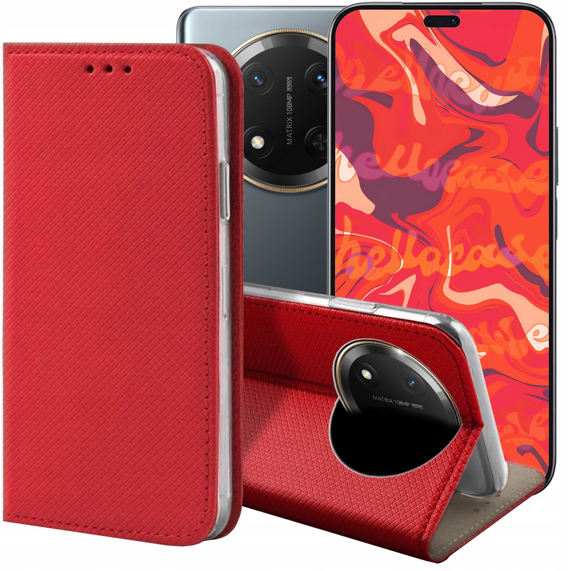 ETUI Z KLAPKĄ DO HONOR MAGIC7 LITE CZERWONE ZAMYKANE MAGNETYCZNE KABURA