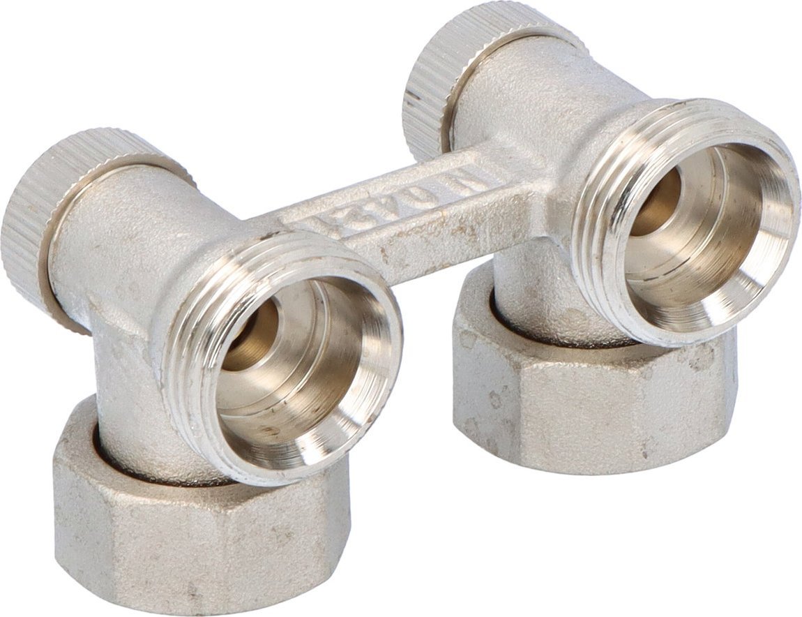 Valvex Zespół odcinający FUSION 3 kątowy ze stożkami do grzejników kompaktowych z 2 przyłączkami G 1/2x3/4 niklowany