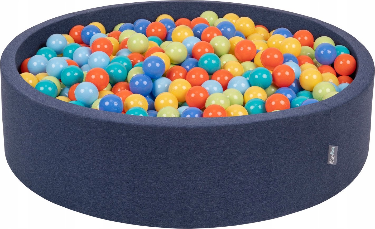 KiddyMoon Suchy basen okrągły z piłeczkami 7cm 120x30 granatowy: jasny zielony-pomarańcz-turkus-niebieski-babyblue-żółty 120x30/300piłek Zabawka basen