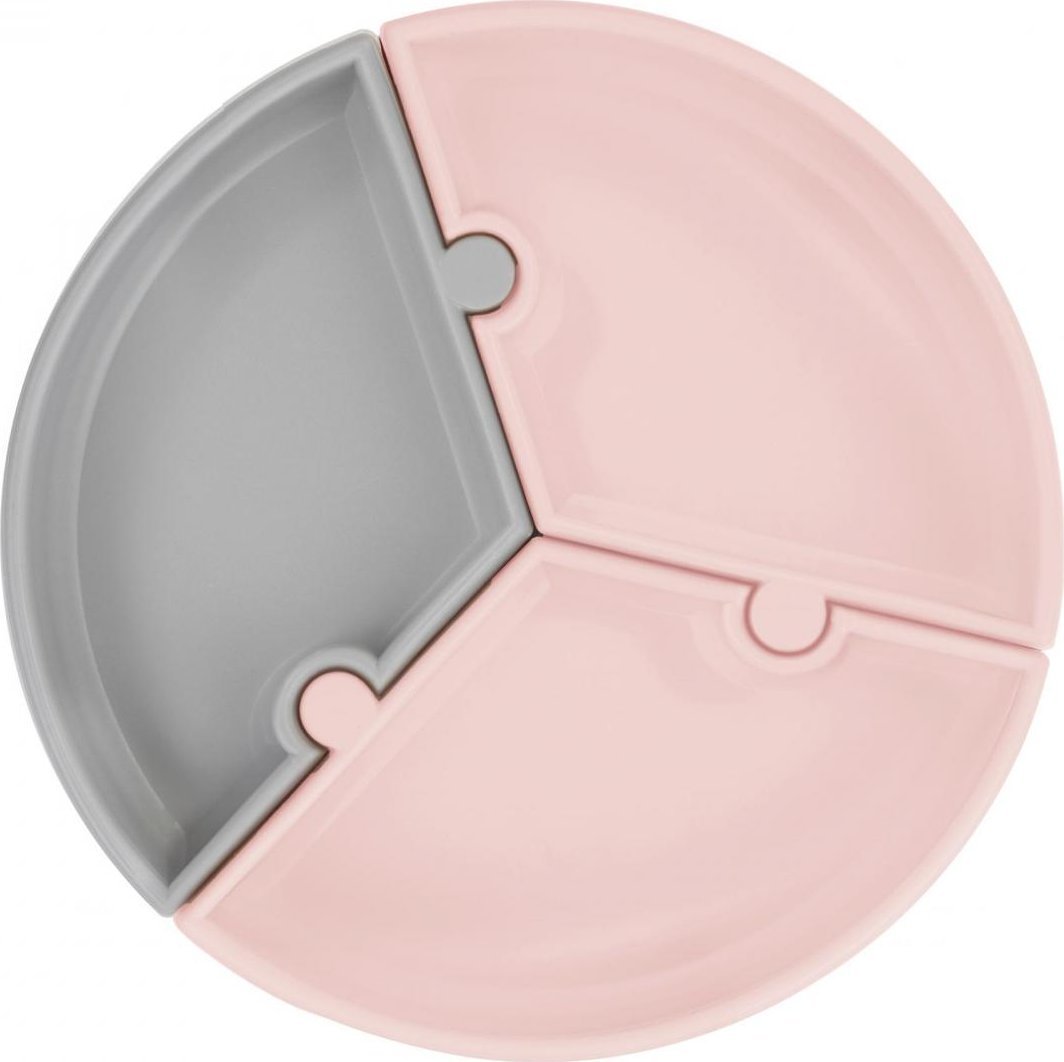 MINIKOIOI MINIKOIOI stay-put suction divided plate PUZZLE, Pinky Pink/Powder Grey, 101390002