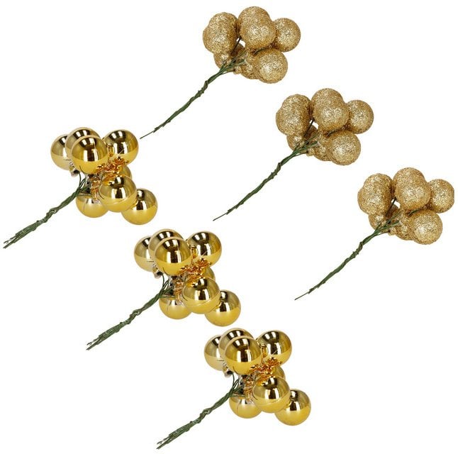 Bombki choinkowe, komplet 6 szt. dekoracja do stroika, mini bomki 54 szt. na druciku, złote UNIWERSALNY