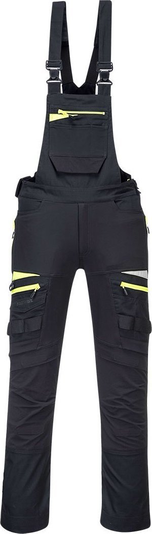 Portwest DX441 - Ogrodniczki robocze DX4 slim fit, tkanina stretch, 14 praktycznych kieszeni na narzędzia, potrójne szwy - nakolanniki - biało-szary X