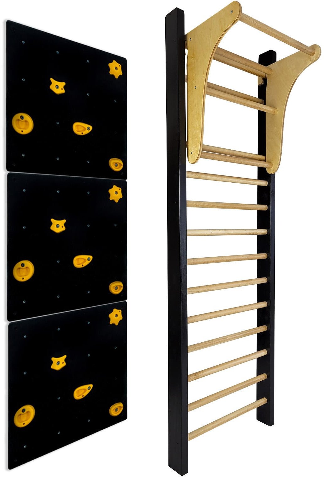 Drabinka gimnastyczna LEON 250x80 czarna + drążek + ścianka wspinaczkowa