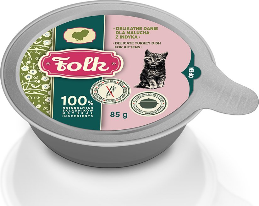 Folk Karma mokra dla kota FOLK Kitten Delikatne danie dla malucha z indyka szalka 85g
