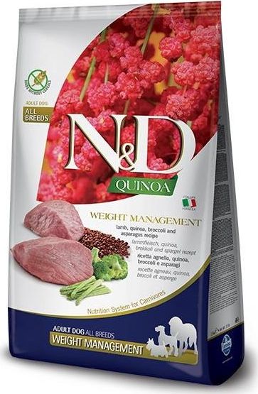 Farmina N&D Quinoa Jagnięcina, brokuły i szparagi 7kg, psy dorosłe z nadwagą