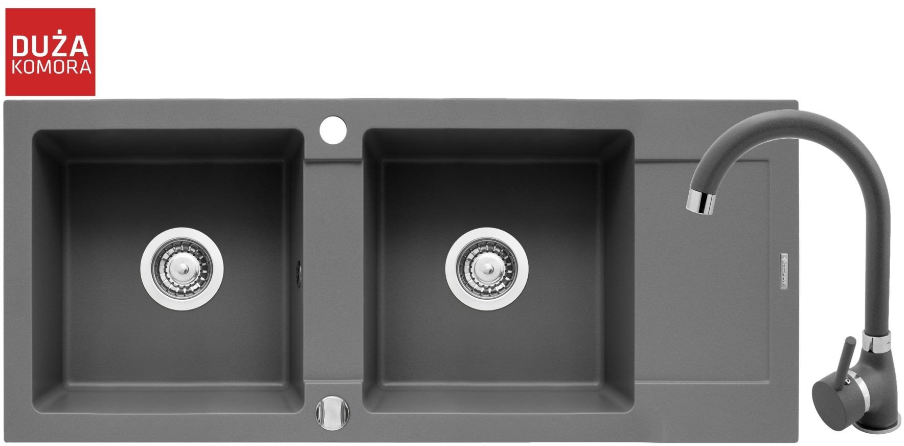 Pyramis Zlew. MIDO (116x50) 2B 1D szary beton + bateria Bello