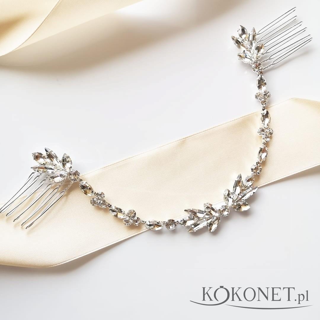KOKONET Podwójny grzebyk ozdoba do włosów ŚLUBNA srebrna