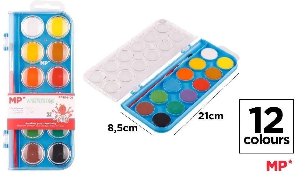 Farba akwarelowa z pędzelkiem 12 kolorów