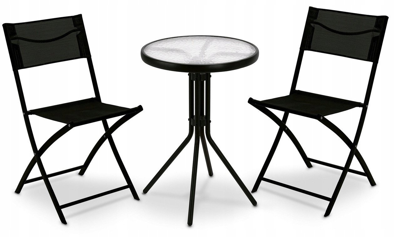 Zestaw mebli ogrodowych stolik szklany okrągły 50cm i 2 krzesła składane Tadar Patio