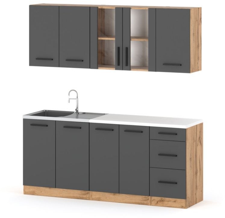 Meble Kuchenne Szare Mat Modułowe Rest 2.0m Szafki Nowoczesne Pojemne