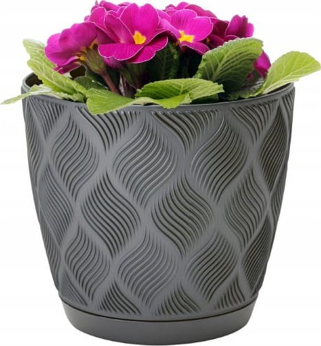 Osłonka antracytowa eco 24,5x26cm klasyczna plastikowa doniczka z podstawką