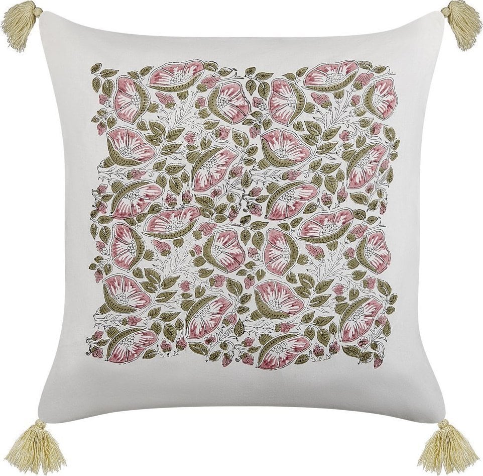 Beliani Bawełniana poduszka dekoracyjna motyw roślinny z frędzlami 45 x 45 cm wielokolorowa CARISSA!