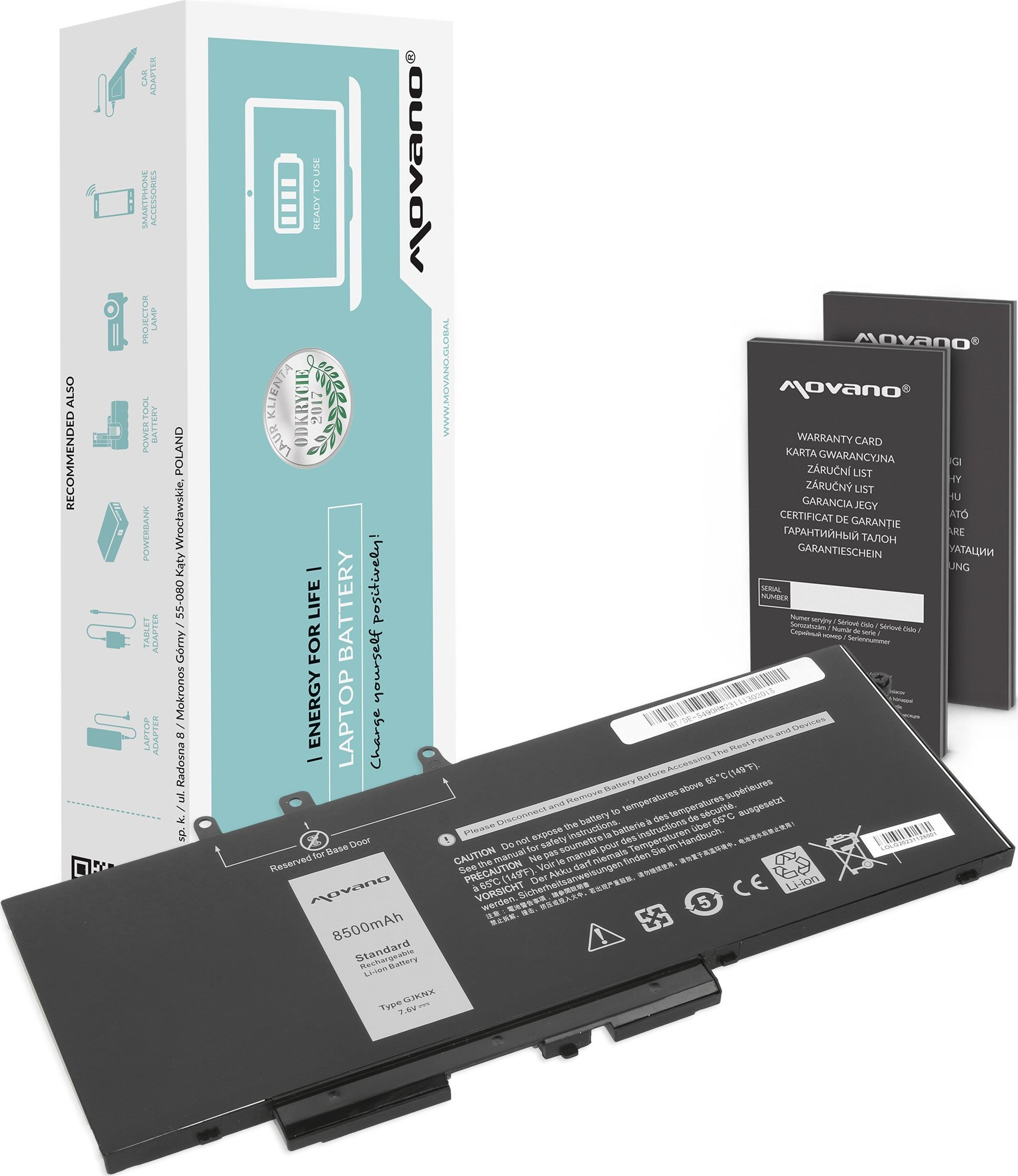 Bateria Movano Bateria GJKNX do Dell Latitude 5280 5480 5490 5590 8500mAh