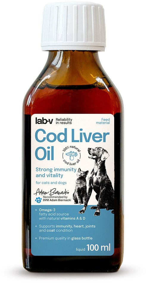 LAB V Olej z wątroby dorsza 100% dla psa i kota 100 ml