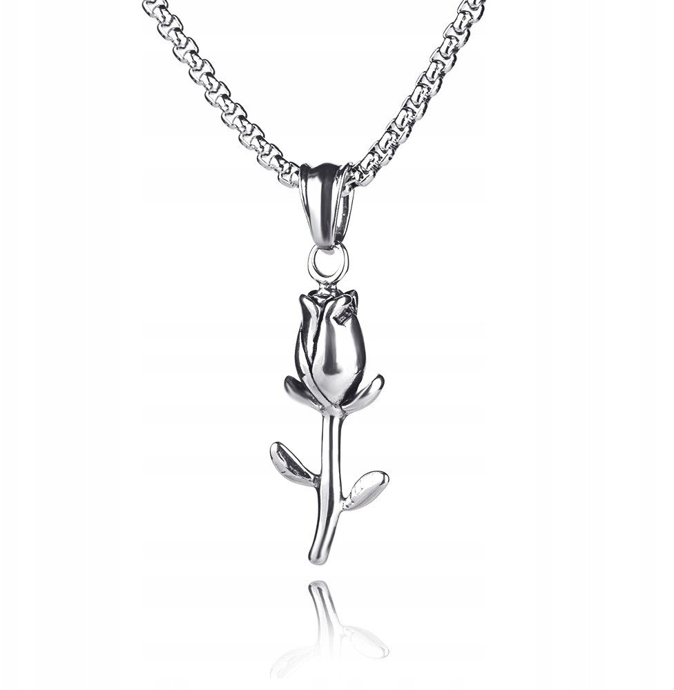 NASZYJNIK Srebrny Stal Łańcuszek RÓŻA KWIAT 322