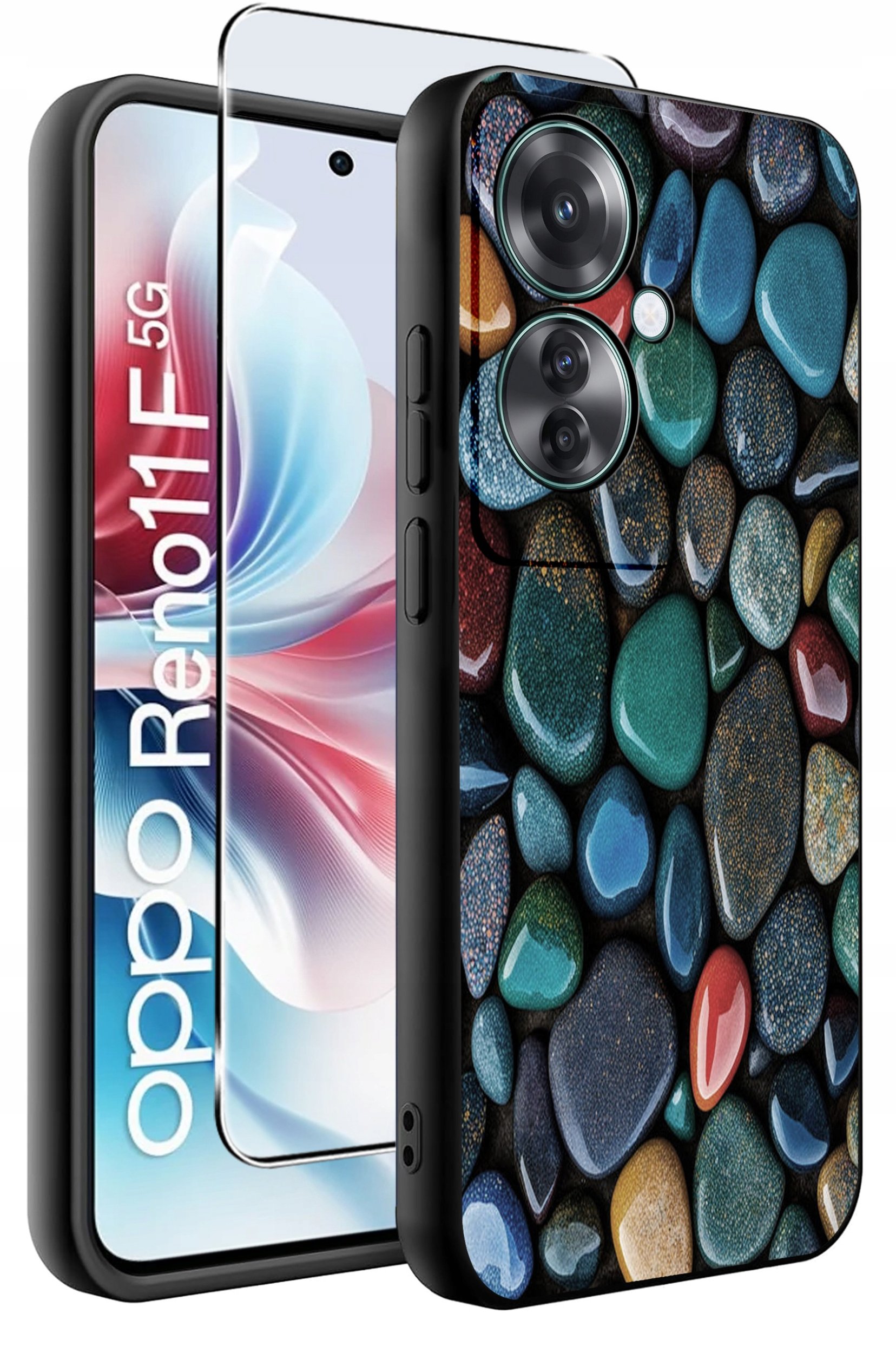 ETUI do Oppo Reno11 F 5G WZORY | SILIKONOWE MATT CASE + SZKŁO HARTOWANE 9H