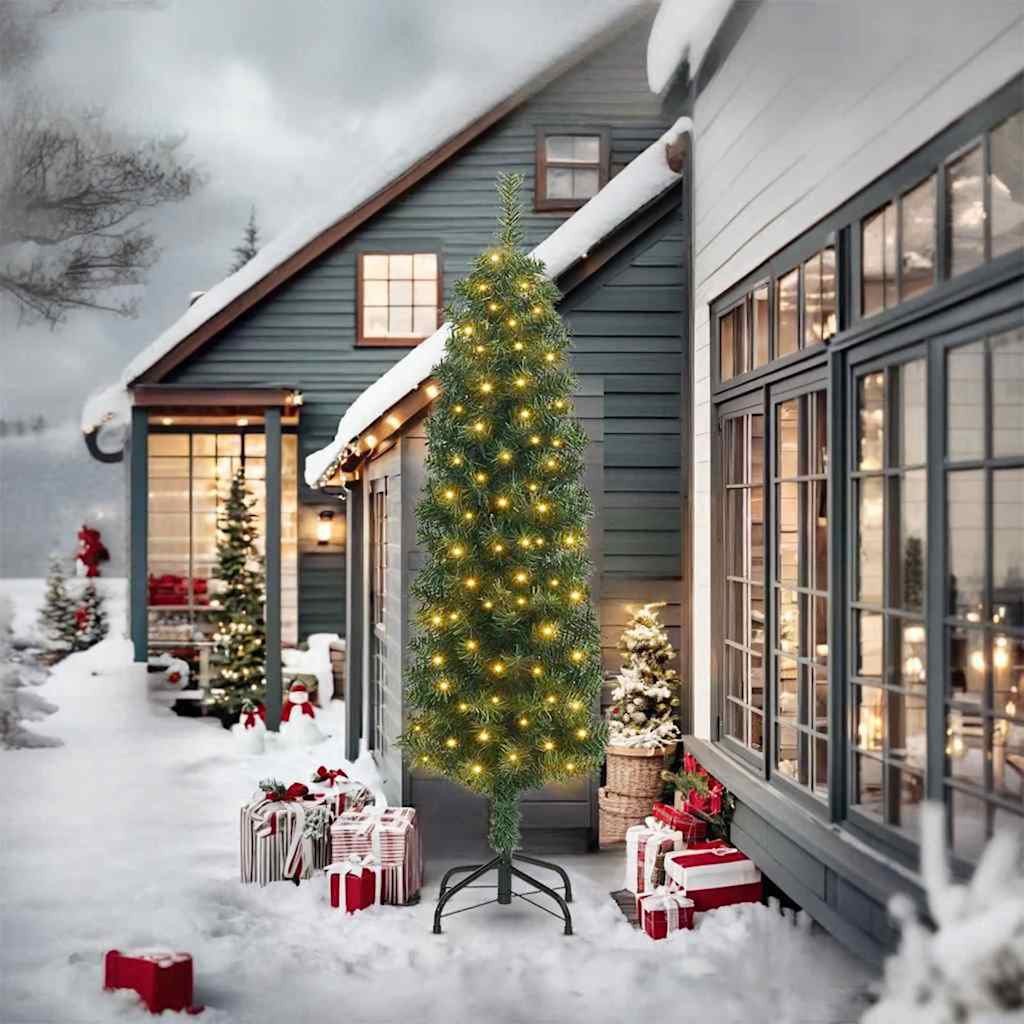 vidaXL Szczupła Choinka Zielony 61 x 61 x 240 cm Plastik i metal