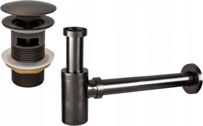 Syfon Mexen Mexen półsyfon umywalkowy okrągły z korkiem klik-klak, z przelewem, grafit - 7992050-66