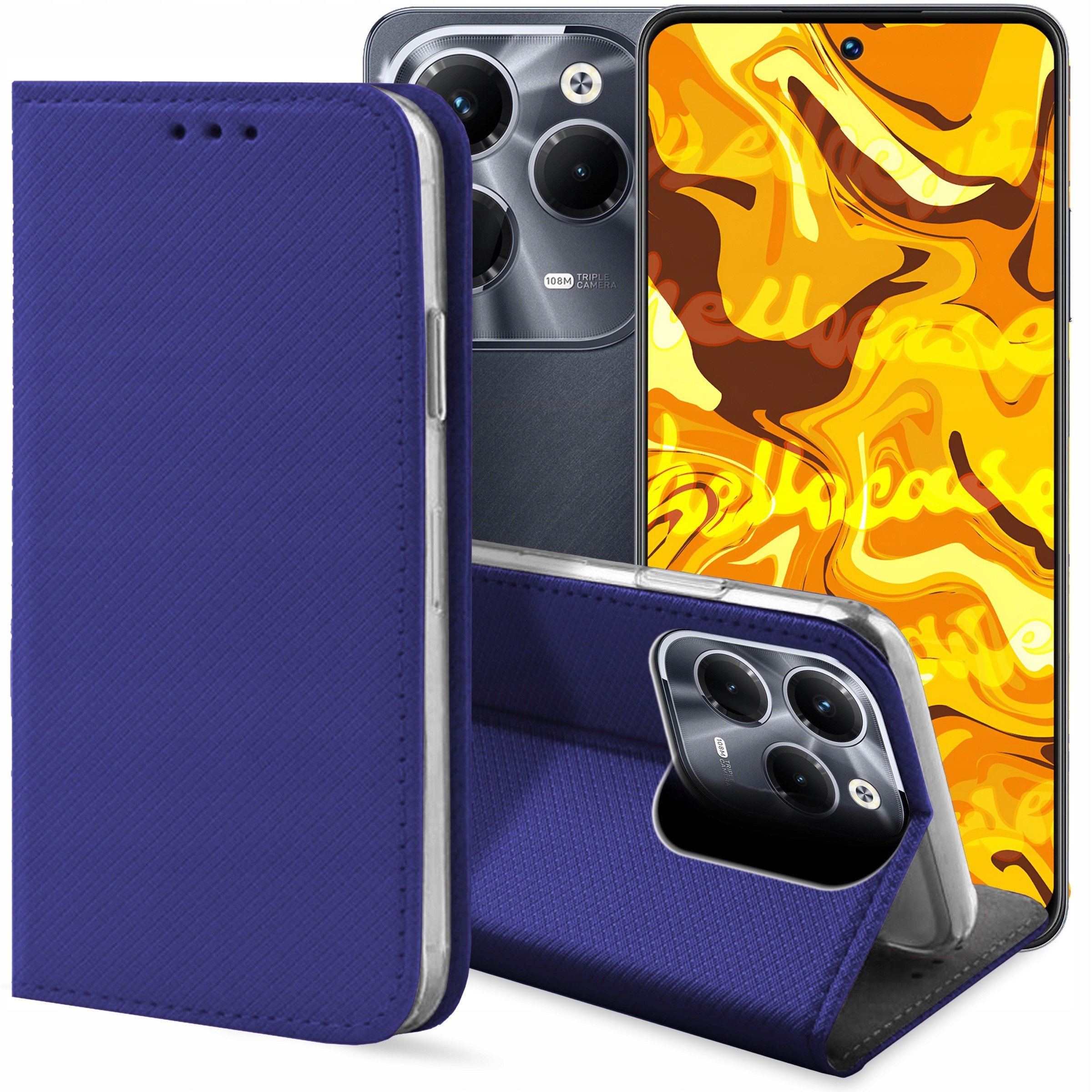 ETUI Z KLAPKĄ DO INFINIX HOT 40 PRO GRANATOWE ZAMYKANE MAGNETYCZNE KABURA