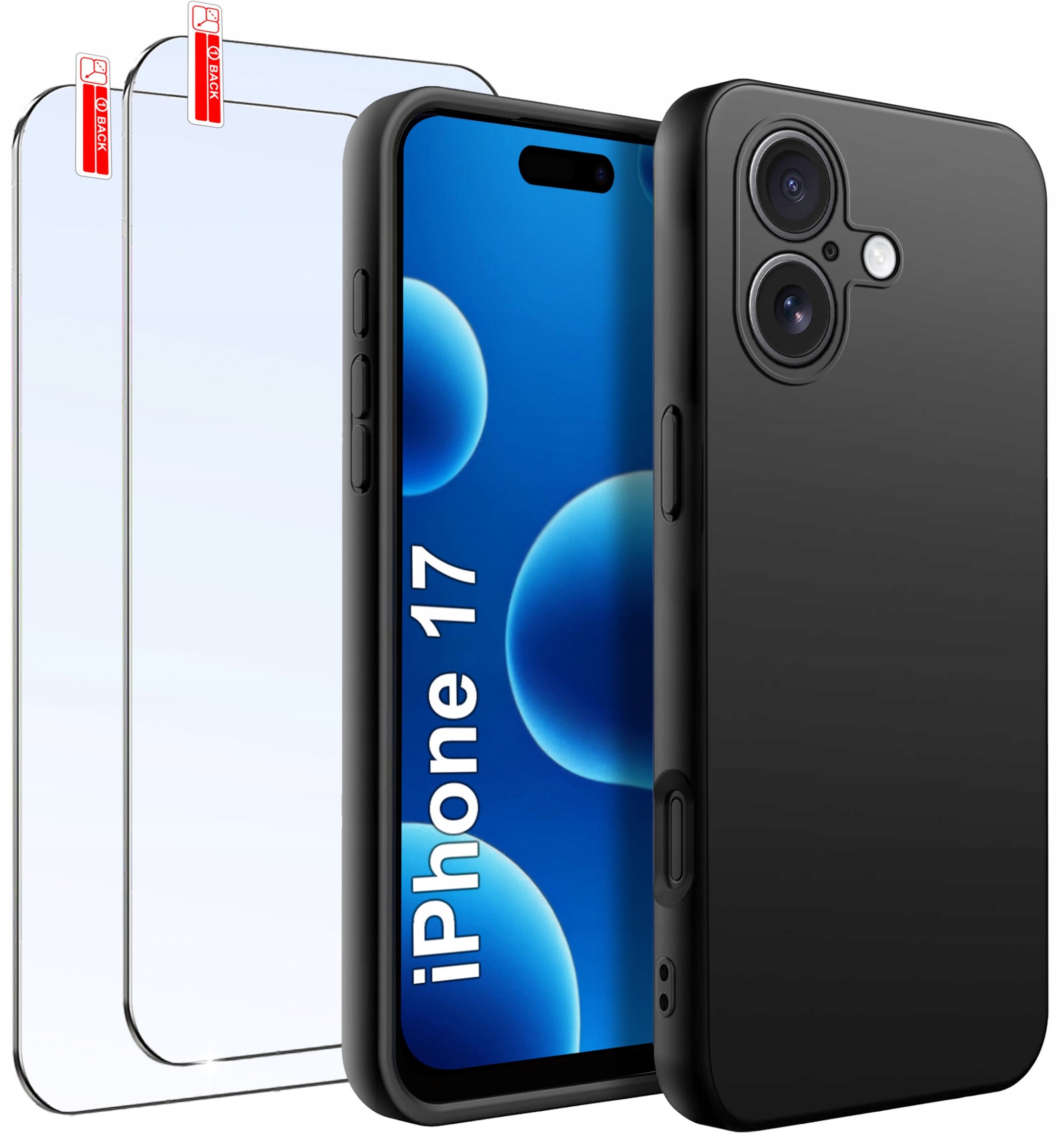 ZESTAW Etui do iPhone 17 | Matowe Czarne Silikon Slim + 2 SZTUKI SZKŁO