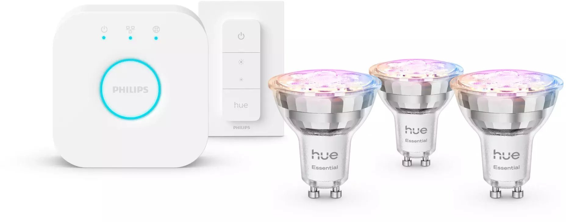 Philips Hue White and color ambiance Podstawowy zestaw startowy: 3 inteligentne żarówki GU10 (345 lm) + regulator przyciemniania