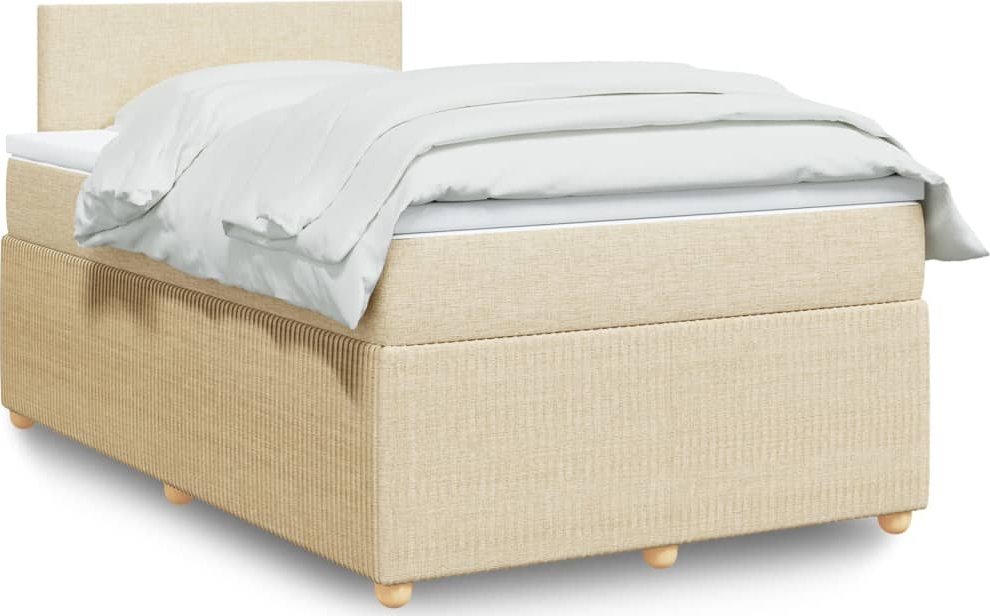 vidaXL vidaXL Łóżko kontynentalne z materacem, kremowe, tkanina, 120x200 cm