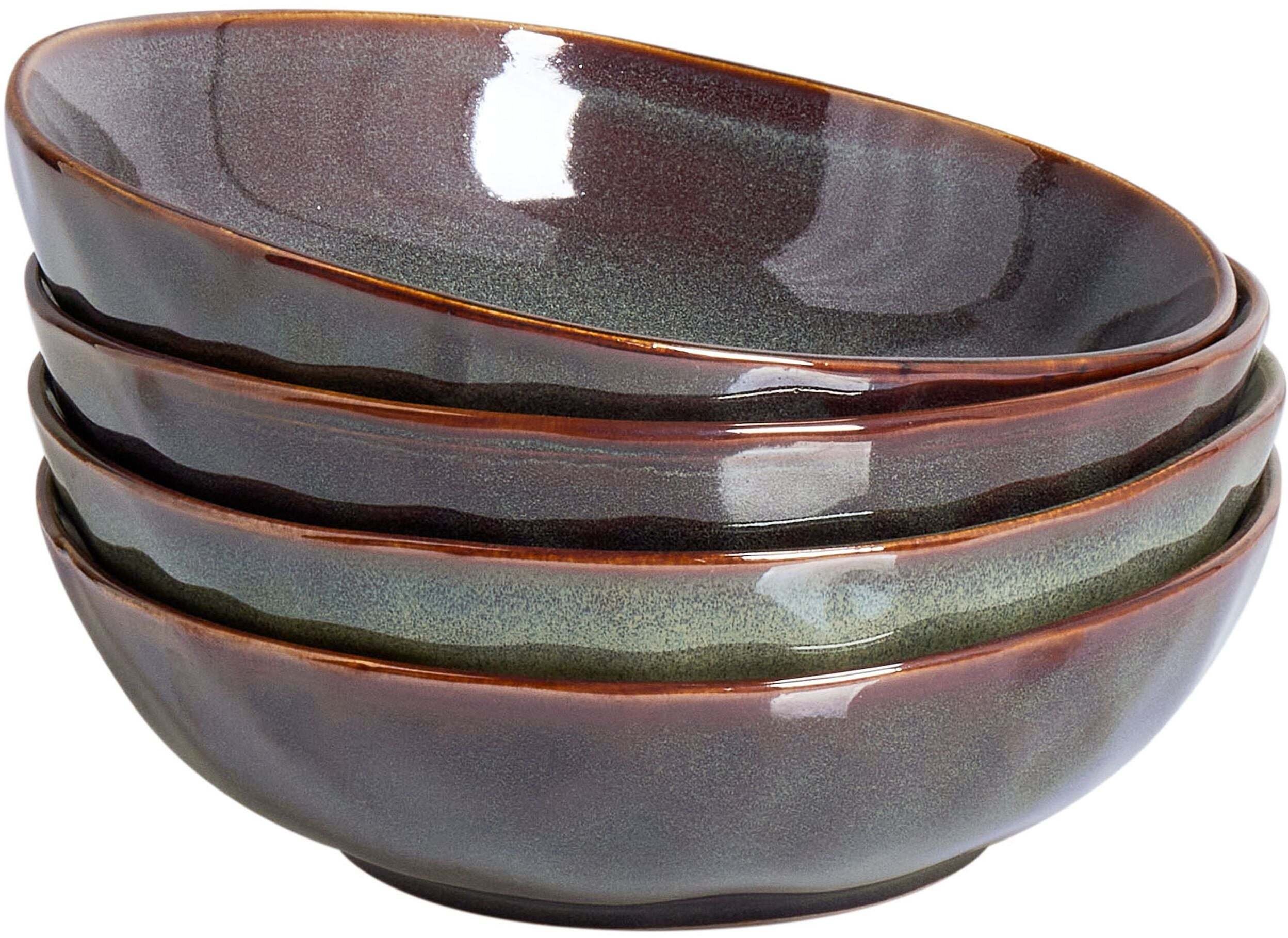 Beliani Zestaw 4 głębokie talerze THYME Kamionka ciemnozielony