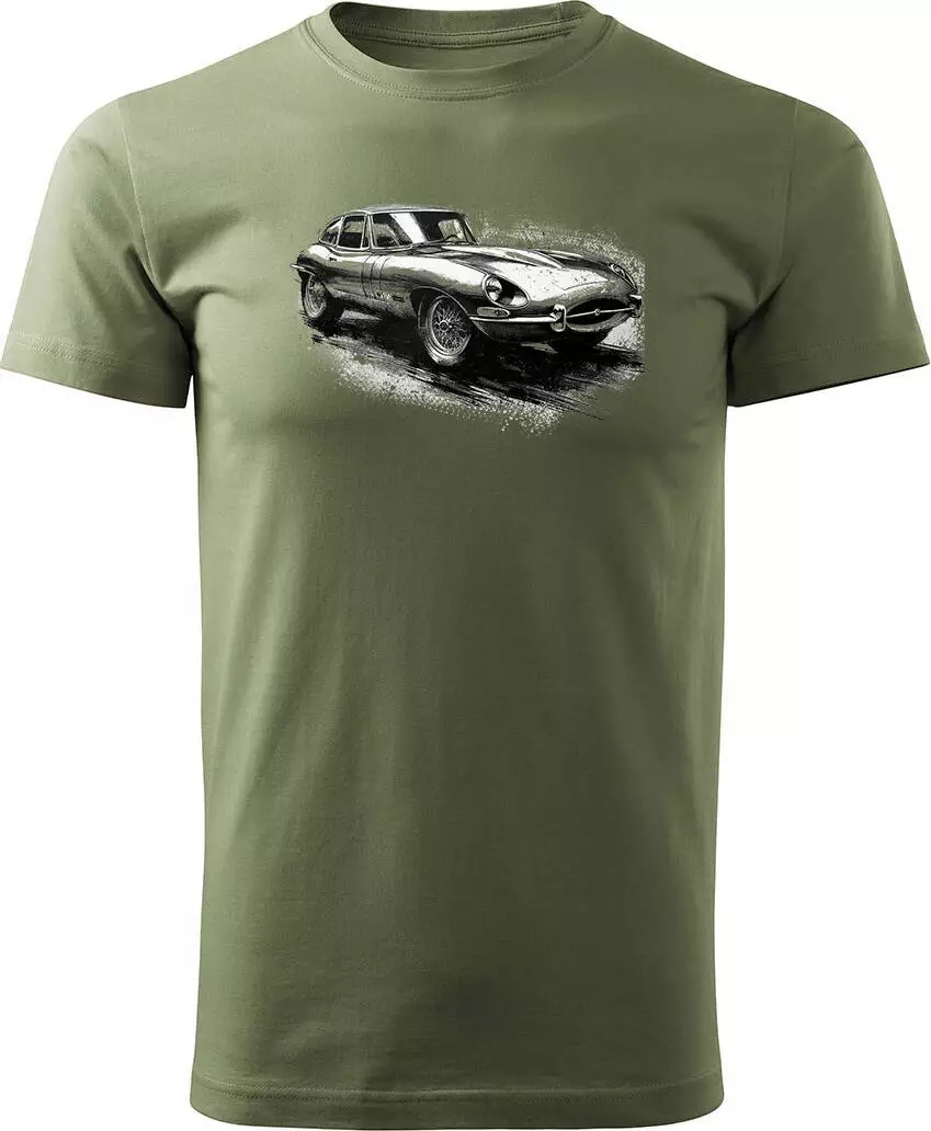 Topslang Koszulka z samochodem jaguar z jaguarem e-type e type etype kolekcjonerska męska khaki REGULAR M