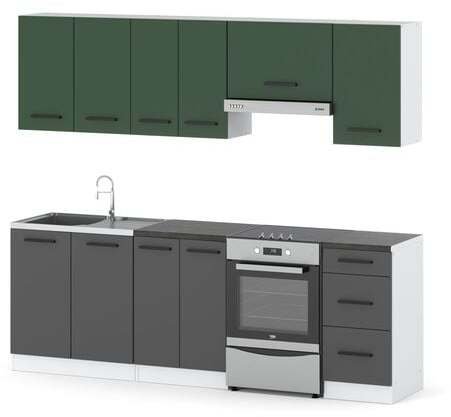 Kuchnia Mokka 2.4m Biały Butelkowa Zieleń Szary Mat Modułowa Z Blatem Mała