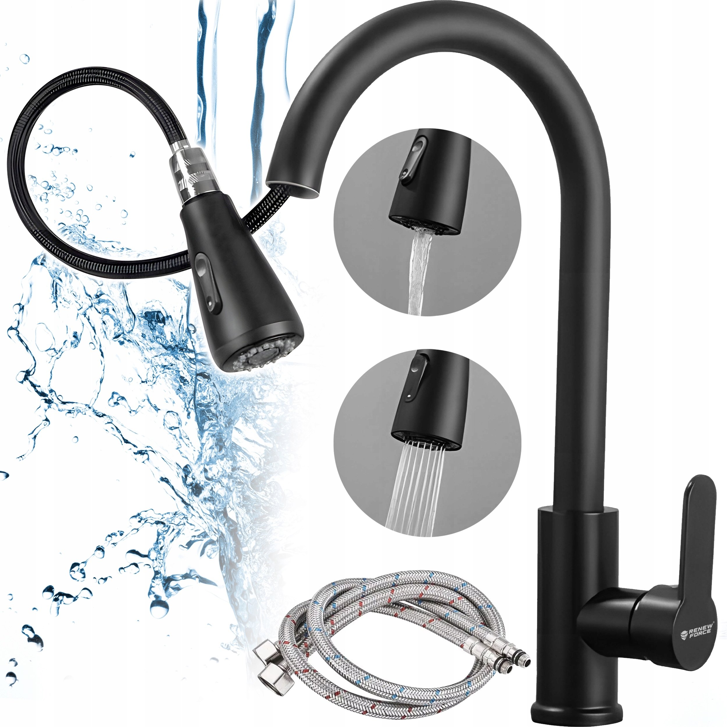 Bateria kuchenna stojąca Renew Force BATERIA KUCHENNA Z WYCIĄGANĄ WYLEWKĄ