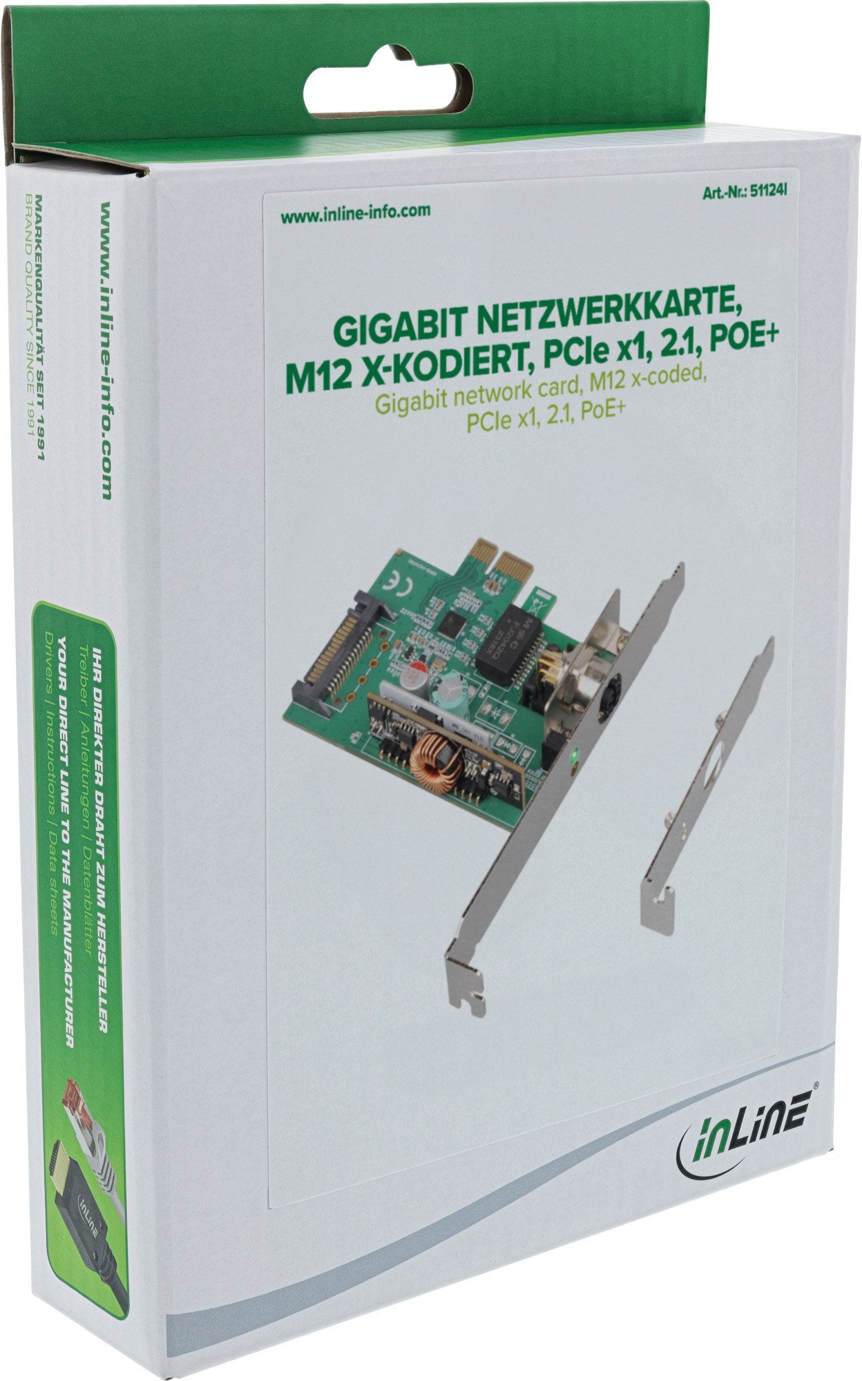 Karta sieciowa Delock InLine® Gigabit karta sieciowa M12 x-kodiert PCIe x1 2.1 PoE+