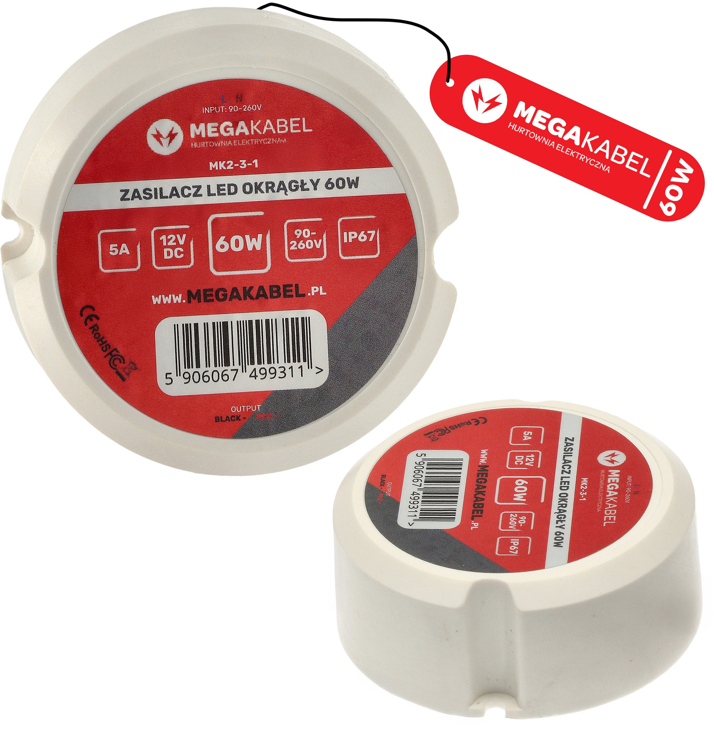 Zasilacz LED do puszki 70mm 60W 230V ZY-60-CE MK MEGAKABEL