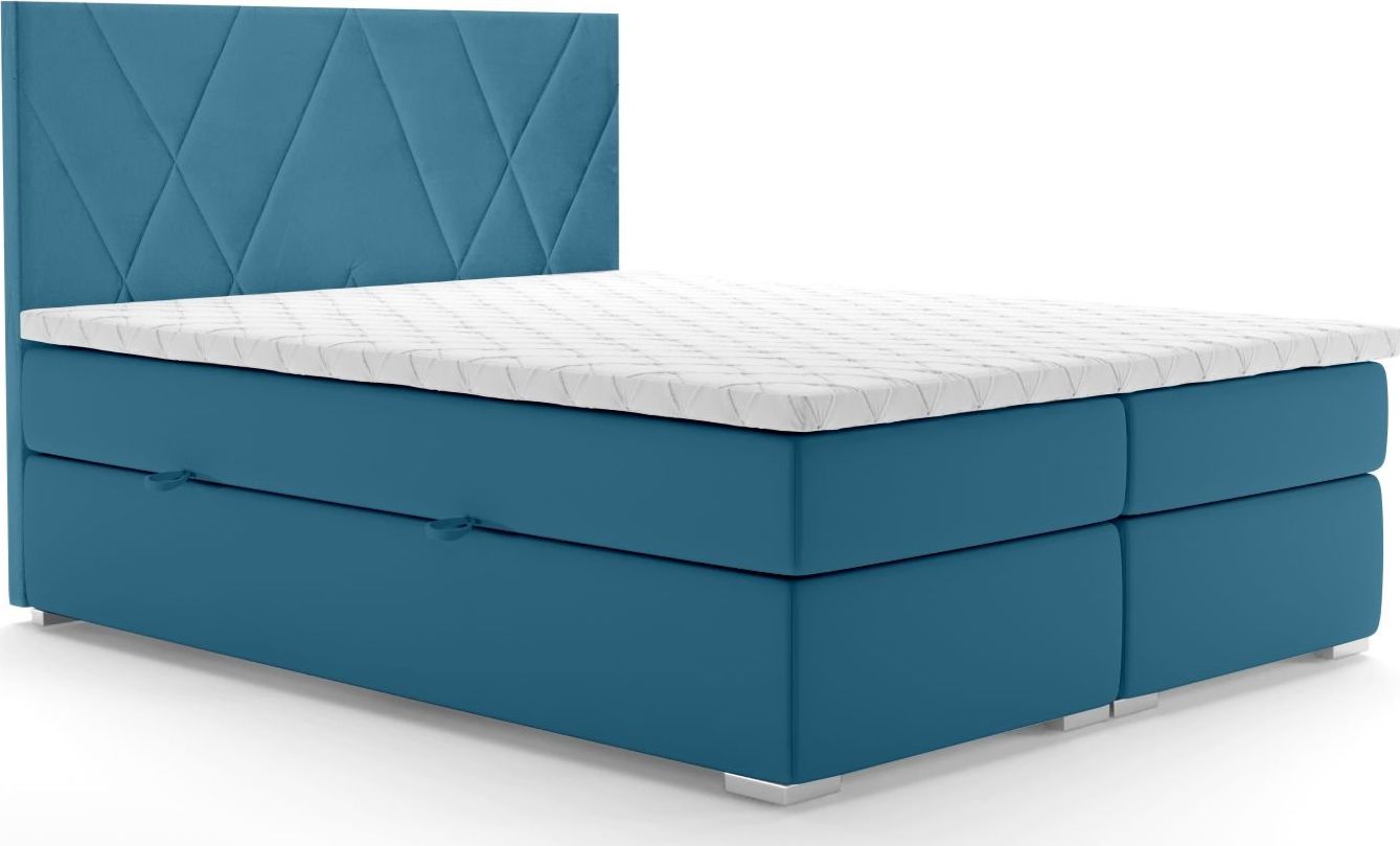 LAVERTO Łóżko kontynentalne MELROSE 160x200 ciemno niebieskie velvet z pojemnikiem