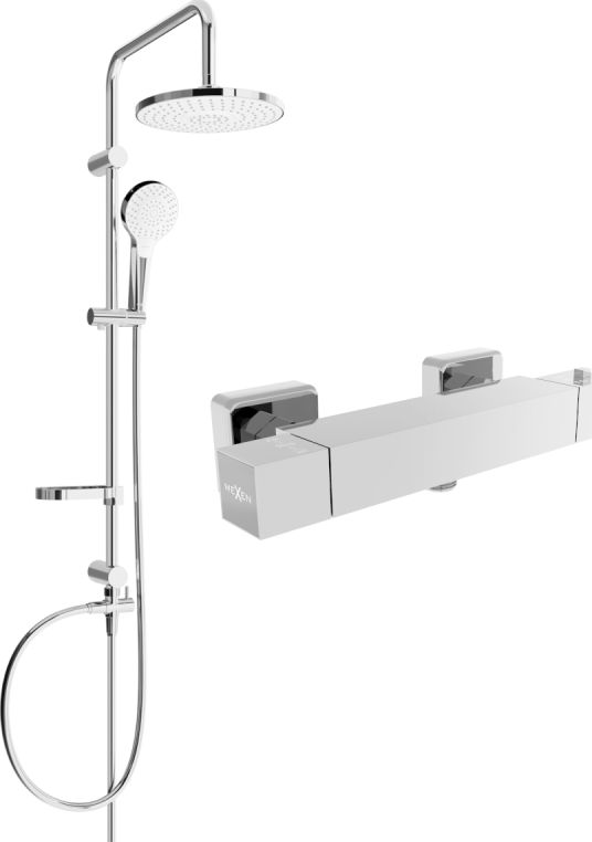 Zestaw prysznicowy Mexen Mexen Erik zestaw prysznicowy natynkowy z deszczownicą i baterią prysznicową termostatyczną Cube, chrom - 77200205-00
