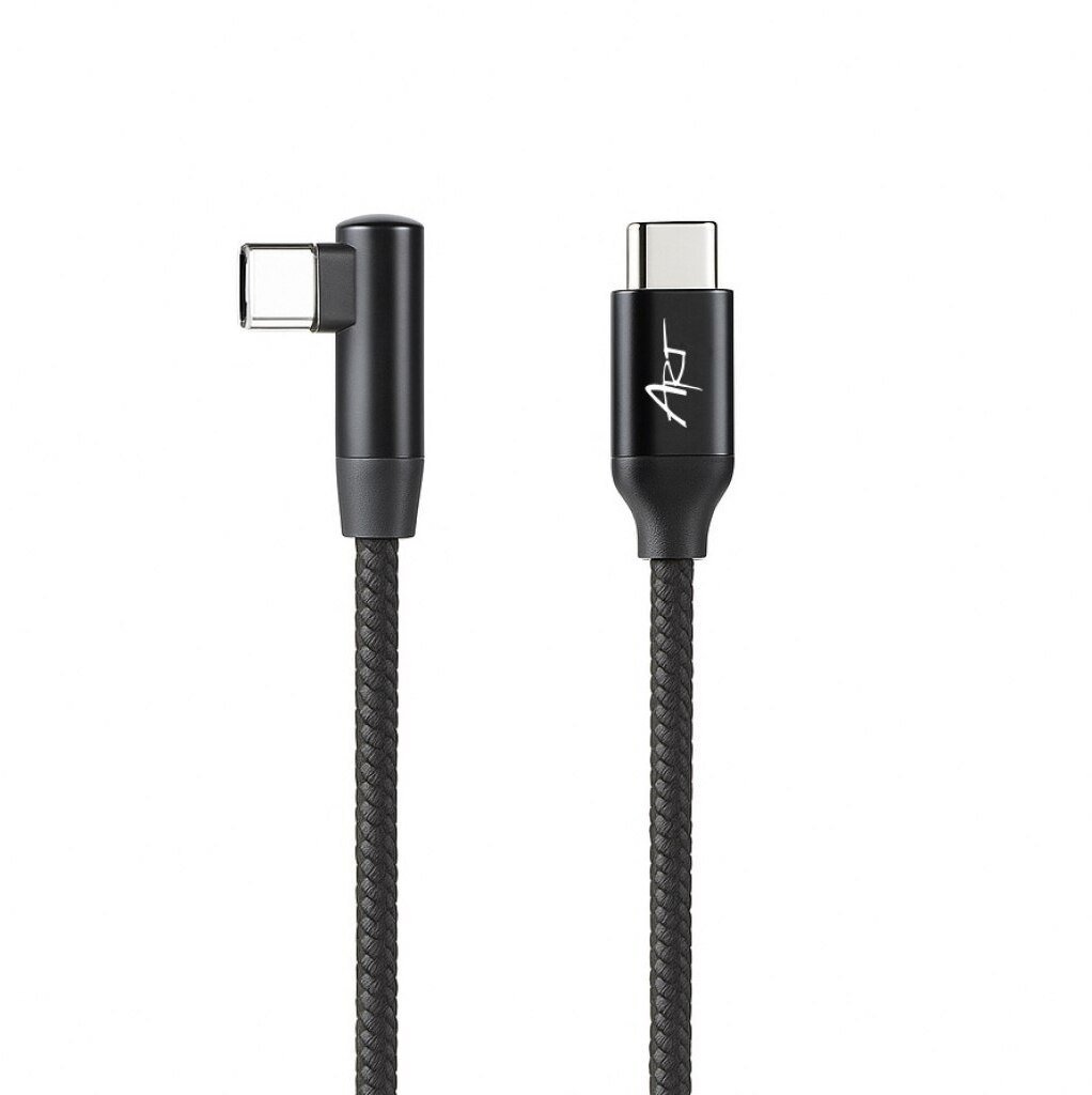 Art KABEL USB-C do C M-M kątowy 480Mbps 60W 1m czarny, splot, obudowa ALU
