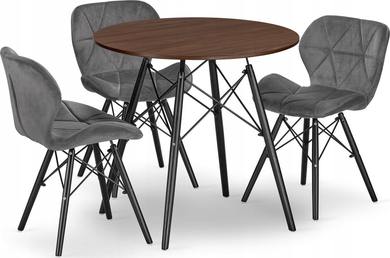 Zestaw stół okrągły TODI 80 jesion + 3 krzesła LAGO szare
