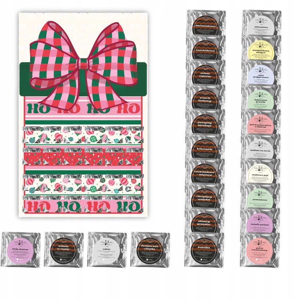 MAXI Kalendarz adwentowy z kawą i herbatą Christmas Countdown - 24 różne saszetki z kawą mieloną i aromatycznym suszem, prezent, upominek, podarunek n