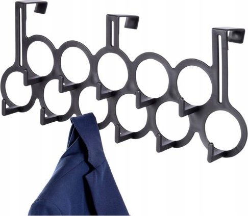 Koopman Wieszak na ubrania na drzwi plastikowy czarny 11 haczyków 48 cm