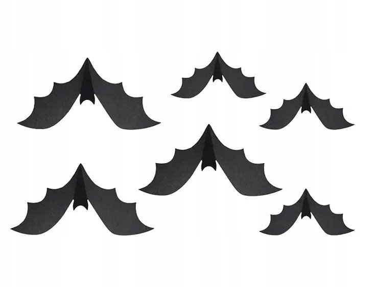 Dekoracja papierowa Nietoperze, 19-29 cm, czarny (1 op. / 6 szt.)