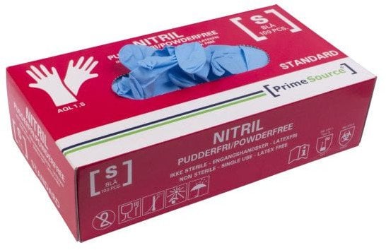 Handske Engangs Prime Source STANDARD str S uden Pudder Nitril AQL 1.5 Blå,100 stk/pk