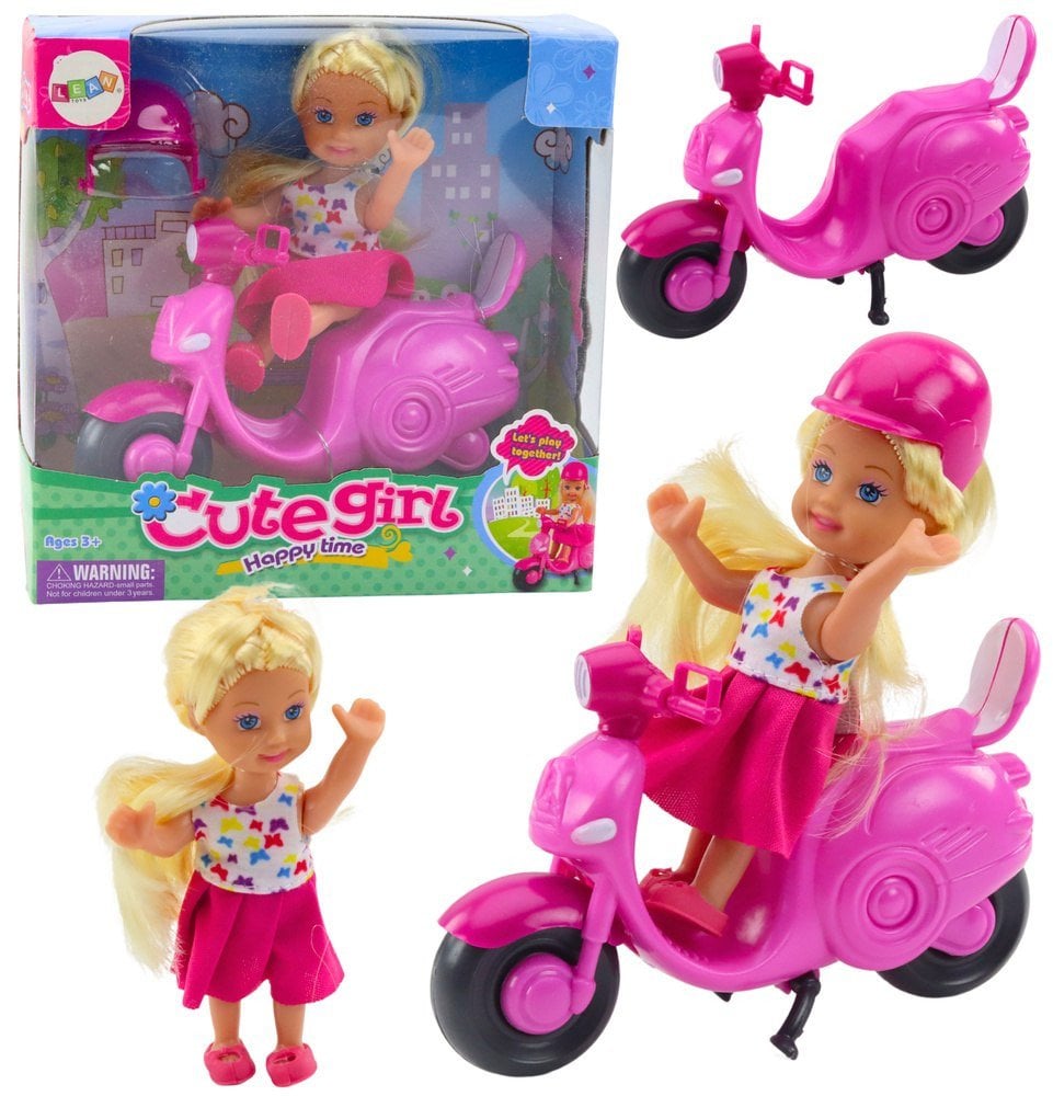Zestaw Mini Laleczka Lalka Skuter Kask Różowy