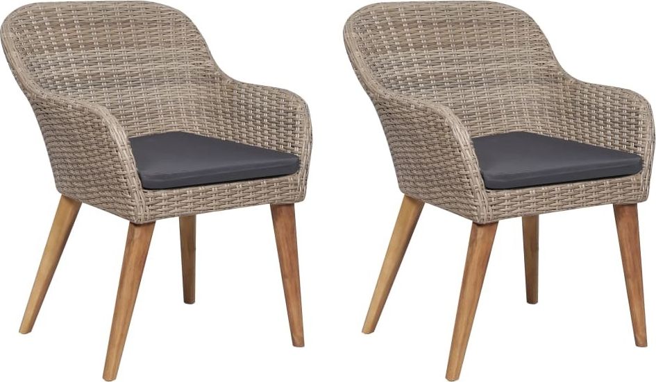 vidaXL krzesła ogrodowe z poduszkami, 2 sztuki, polirattan, brązowe (44156)