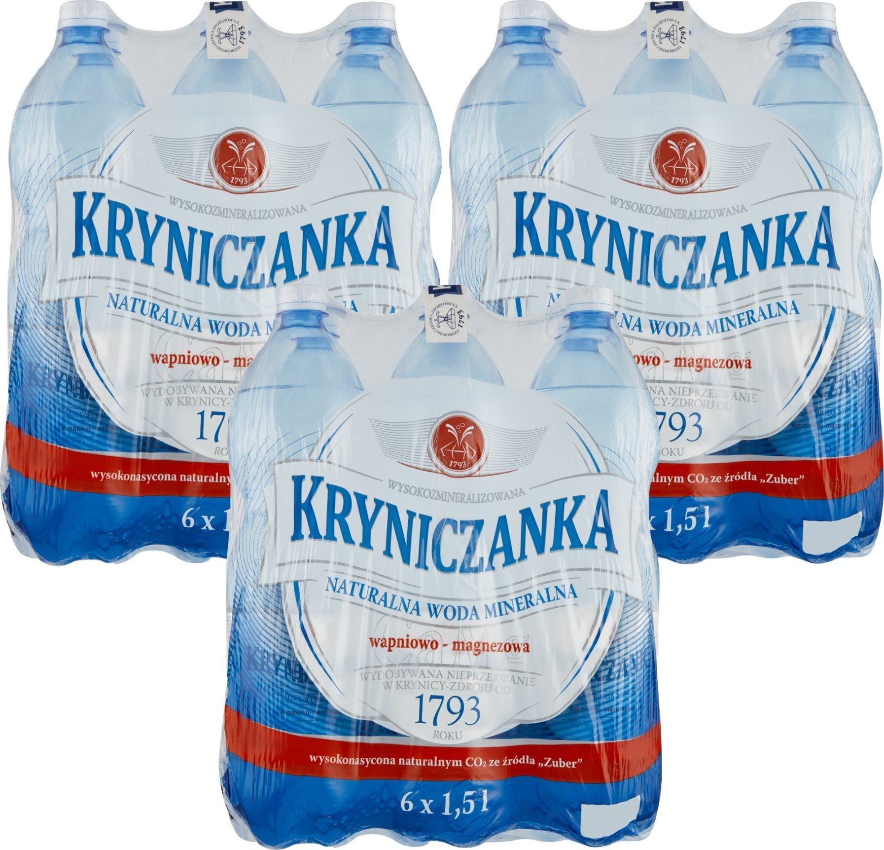 Woda Kryniczanka Naturalna woda mineralna wysokozmineralizowana wysokonasycona 1,5 l x 18 sztuk