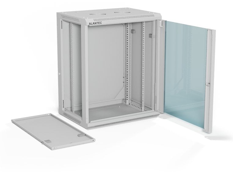 Szafa Alantec Szafa wisząca 19" 15U 600x450, drzwi szklane jednoskrzydłowe, tył osłona pełna demontowalna, osłony boczne pełne demontowalne zamykane n