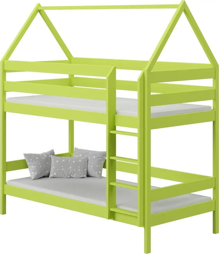 Elior Zielone łóżko domek w stylu skandynawskim - Zuzu 3X 190x90 cm