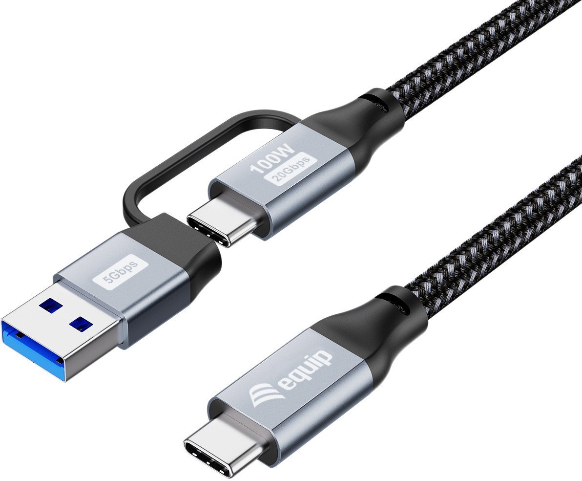 Kabel USB Equip USB-A + USB-C - USB-C 3 m Czarny (128433)