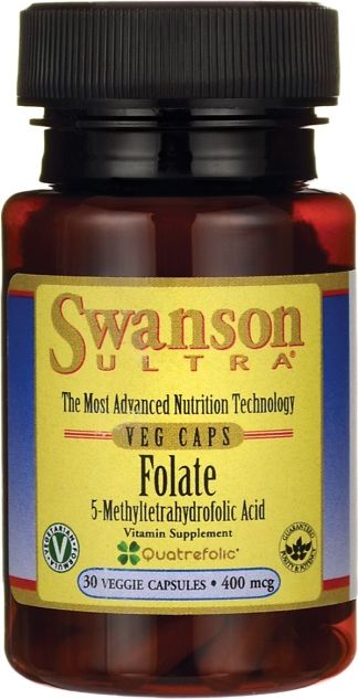 Swanson Swanson - Kwas Foliowy (Kwas 5-Metylotetrahydrofoliowy), 400mcg, 30 vkaps