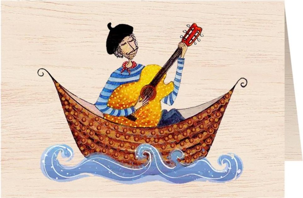 Cozywood Karnet drewniany C6 + koperta Mężczyzna w łódce