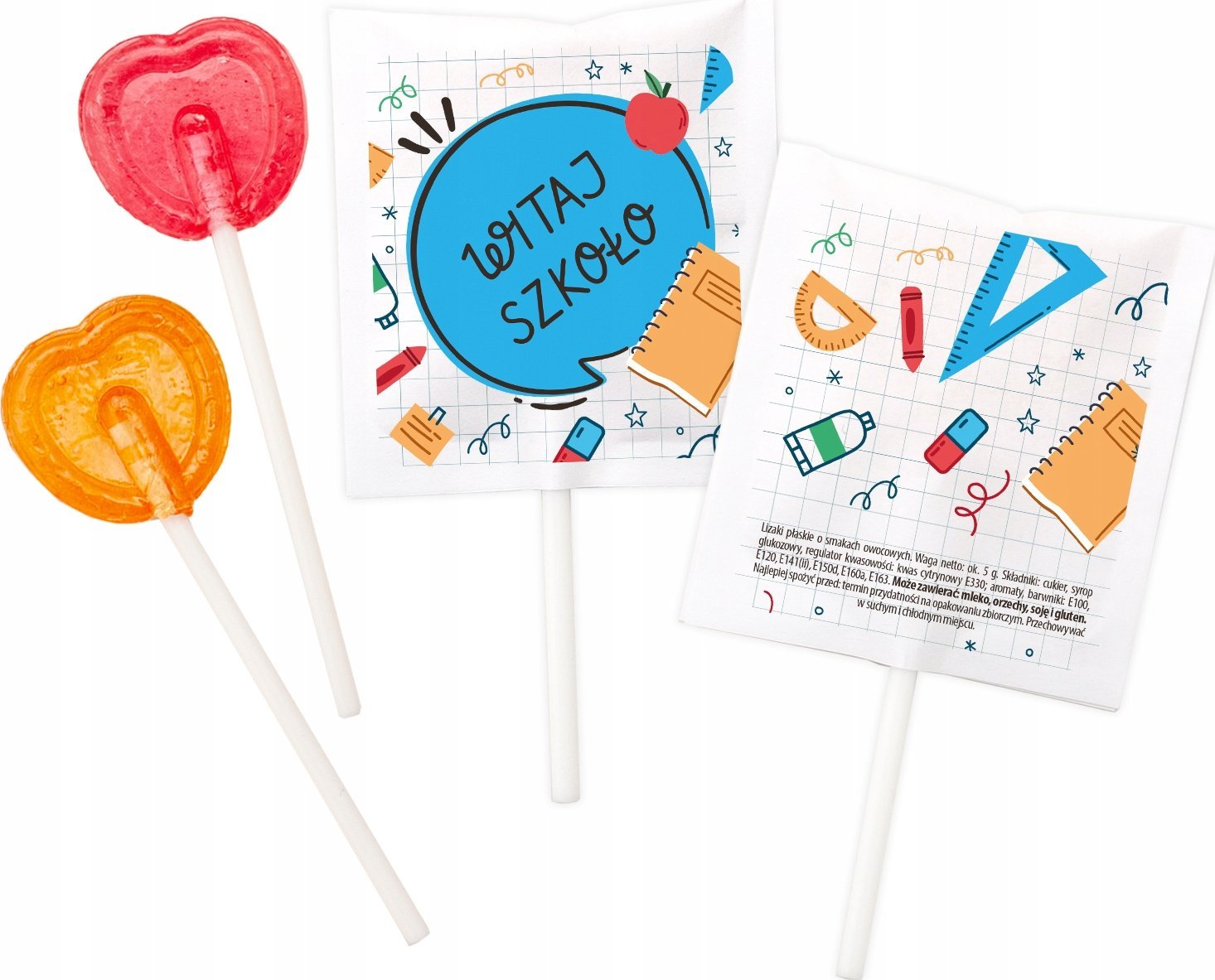 B&B Słodycze z Pomysłem Lizaki dla dzieci Witaj Szkoło, Back to School zestaw 50 szt. wz 1 250g