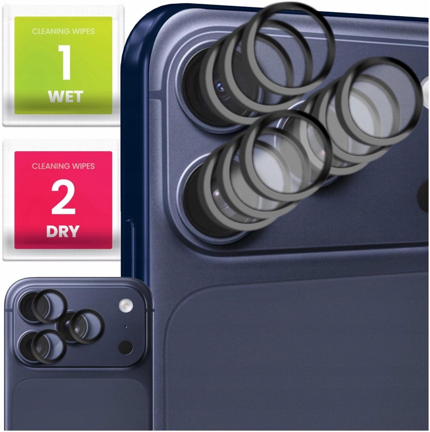 9x Szkło Na Aparat Do Apple iPhone 17 Pro Max (Na Obiektywy, Czarne, 9H)